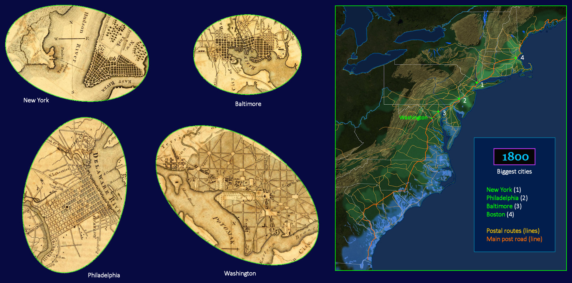 Early port cities, 1800 maps
